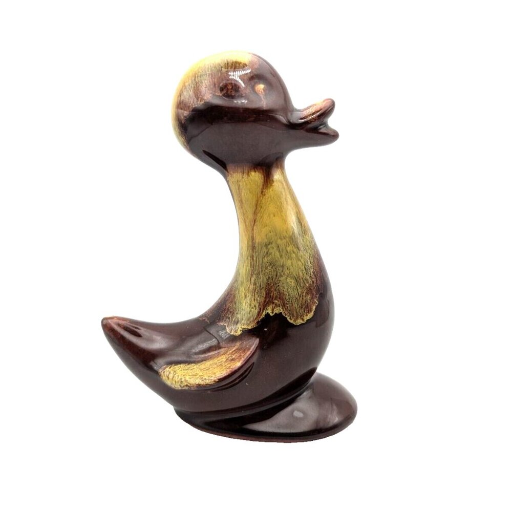 Vintage Blue Mountain Pottery BMP 5.5" Duckling Figurine Brown Yellow Drip Glaze